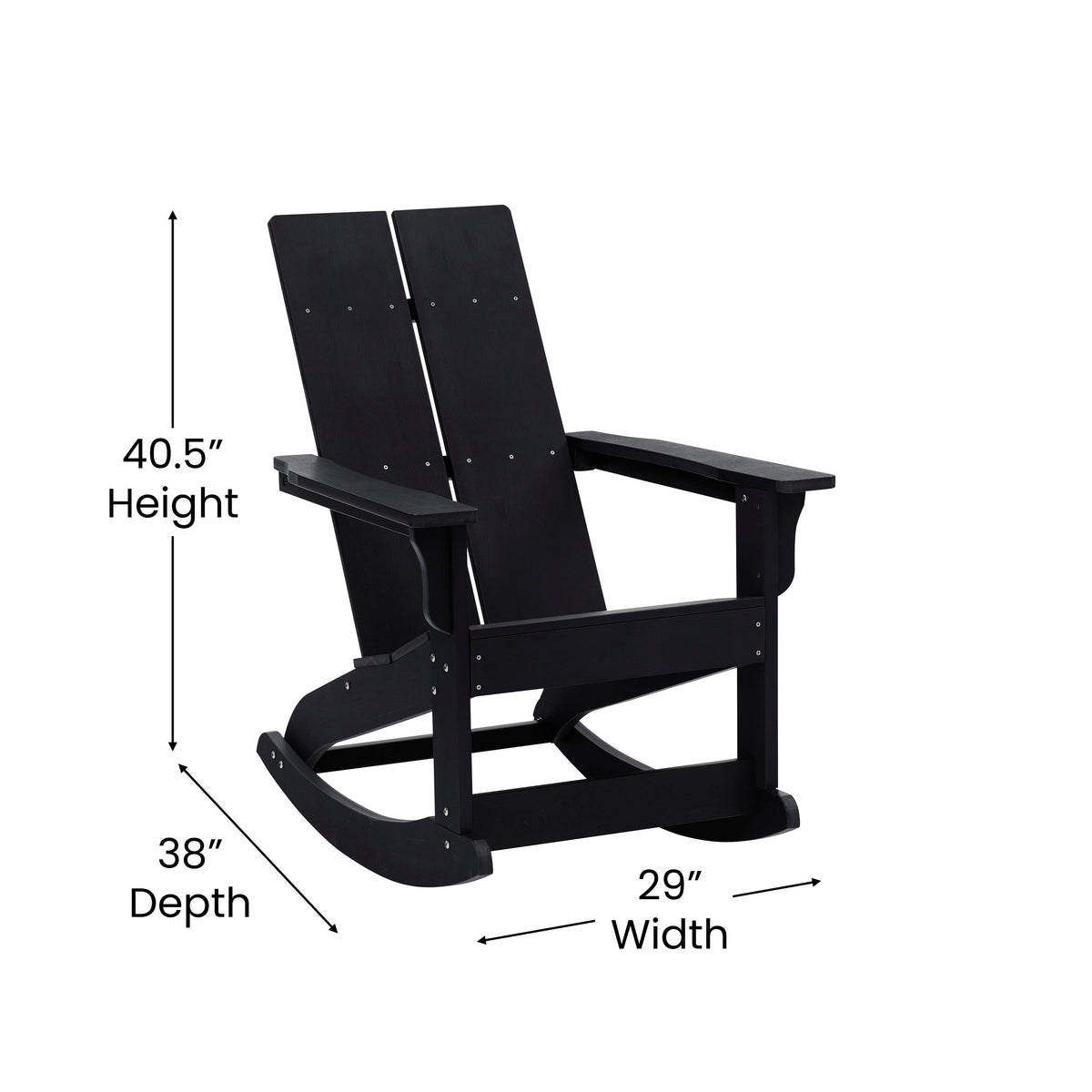 Black |#| 4 Black Modern Dual Slat Poly Resin Adirondack Rocking Chairs with 1 Side Table