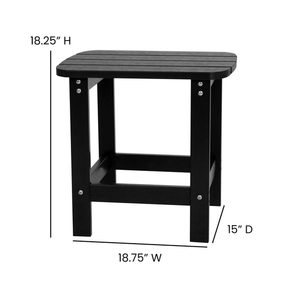 Black |#| 4 Black Modern Dual Slat Poly Resin Adirondack Rocking Chairs with 1 Side Table