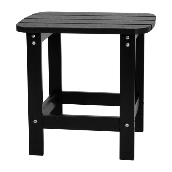 Black |#| 4 Black Modern Dual Slat Poly Resin Adirondack Rocking Chairs with 1 Side Table
