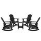 Black |#| Set of 4 Poly Resin Adirondack Rocking Chairs with 1 Side Table in Black