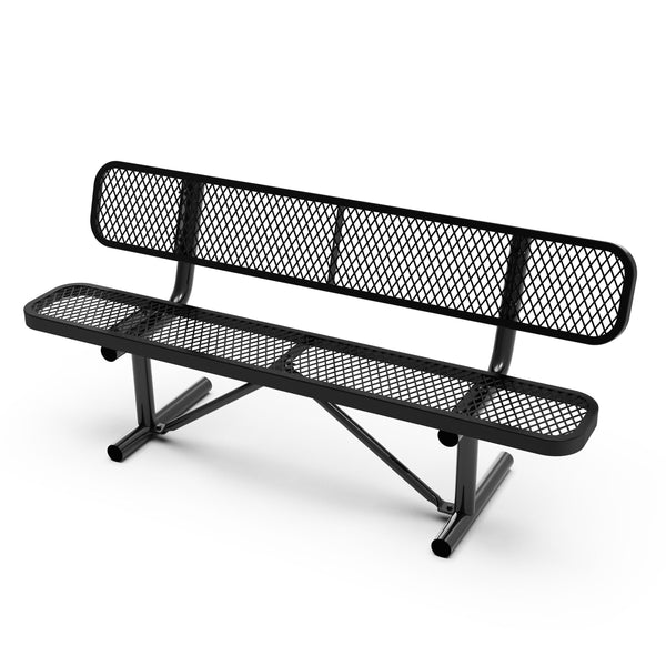Black |#| Commercial Grade 6' Expanded Mesh Metal Outdoor Bench with Anchors in Black