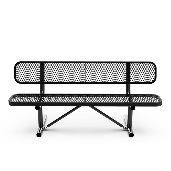 Black |#| Commercial Grade 6' Expanded Mesh Metal Outdoor Bench with Anchors in Black