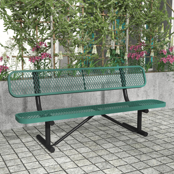 Green |#| Commercial Grade 6' Expanded Mesh Metal Outdoor Bench with Anchors in Green