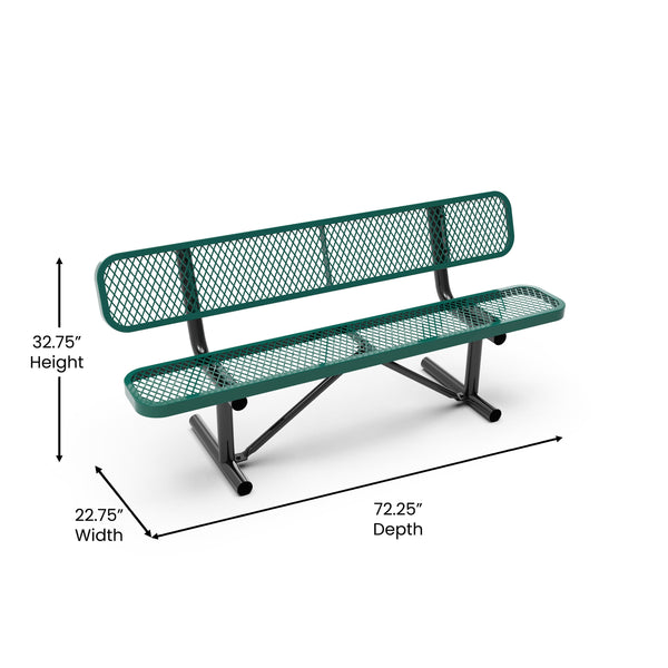 Green |#| Commercial Grade 6' Expanded Mesh Metal Outdoor Bench with Anchors in Green