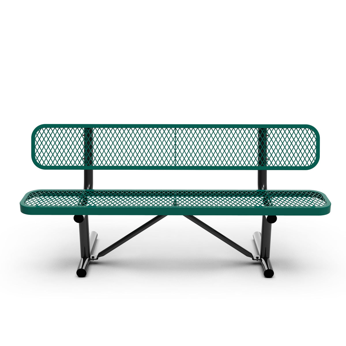 Green |#| Commercial Grade 6' Expanded Mesh Metal Outdoor Bench with Anchors in Green