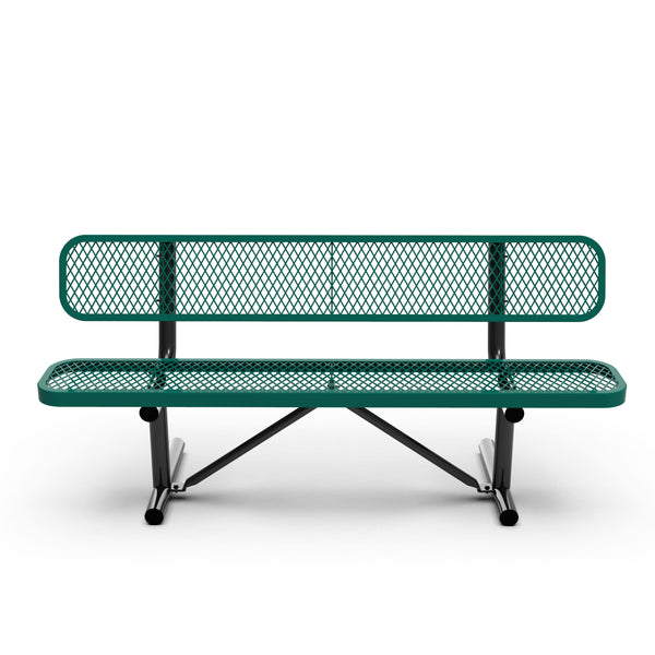 Green |#| Commercial Grade 6' Expanded Mesh Metal Outdoor Bench with Anchors in Green