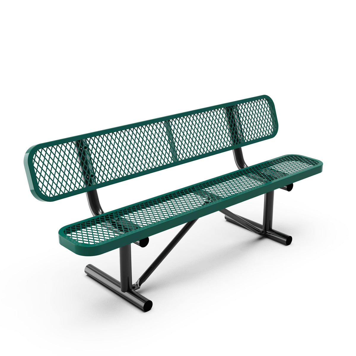 Green |#| Commercial Grade 6' Expanded Mesh Metal Outdoor Bench with Anchors in Green