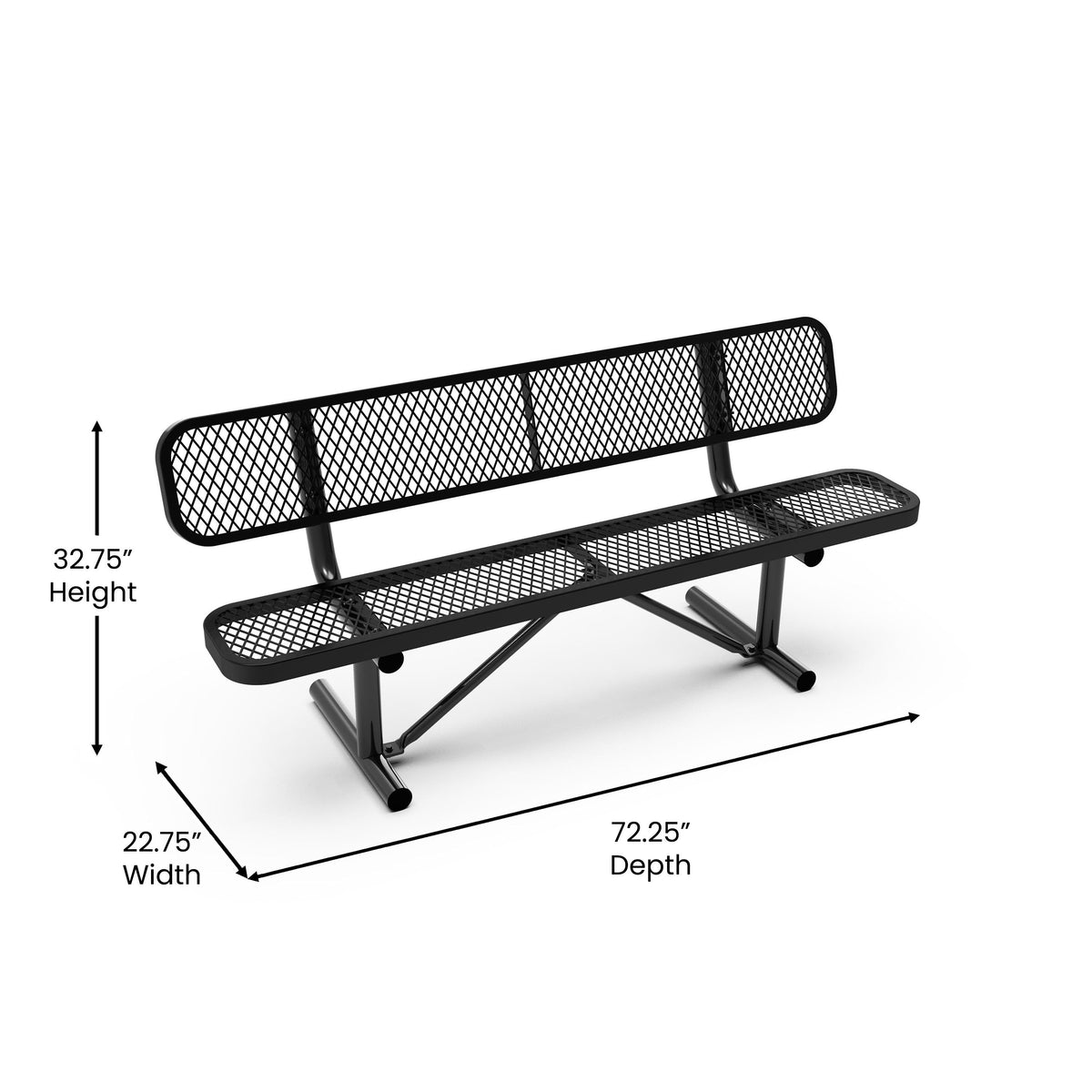 Black |#| Commercial Grade 6' Expanded Mesh Metal Outdoor Bench with Anchors in Black