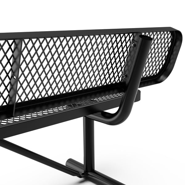 Black |#| Commercial Grade 6' Expanded Mesh Metal Outdoor Bench with Anchors in Black