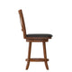 Black Vinyl/Antique Oak Frame |#| 24inch Crossback Wooden Swivel Stool - Padded Seat-Antique Oak/Black Faux Leather
