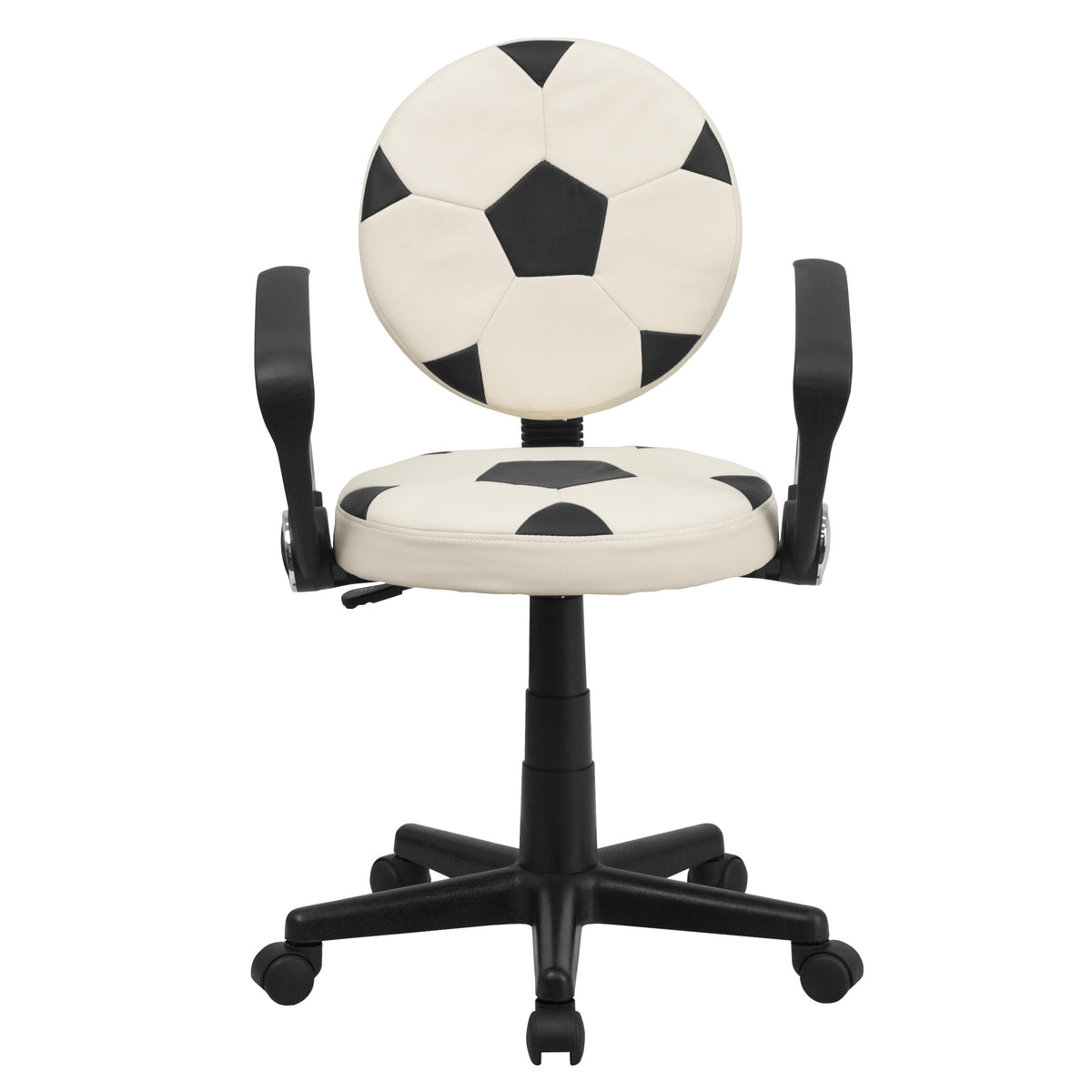 Black and White |#| Soccer Vinyl Upholstered Swivel Task Office Chair w/ Arms and Adjustable Height