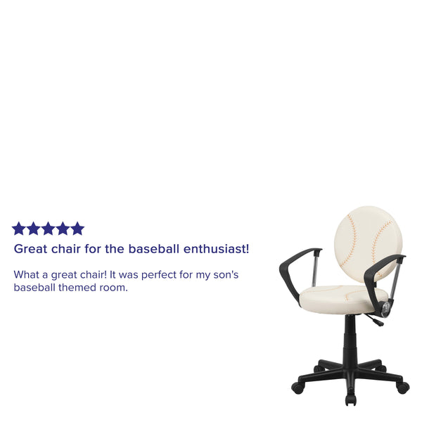 Brown and Cream |#| Baseball Vinyl Upholstered Swivel Task Chair with Arms and Adjustable Height