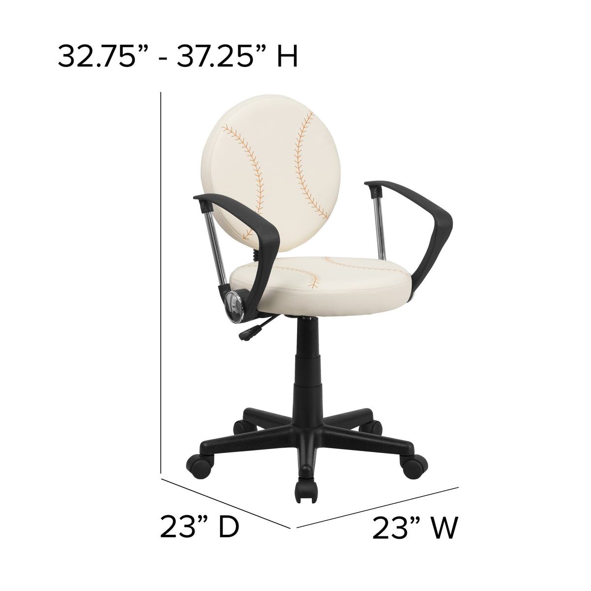 Brown and Cream |#| Baseball Vinyl Upholstered Swivel Task Chair with Arms and Adjustable Height