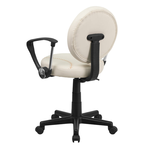 Brown and Cream |#| Baseball Vinyl Upholstered Swivel Task Chair with Arms and Adjustable Height