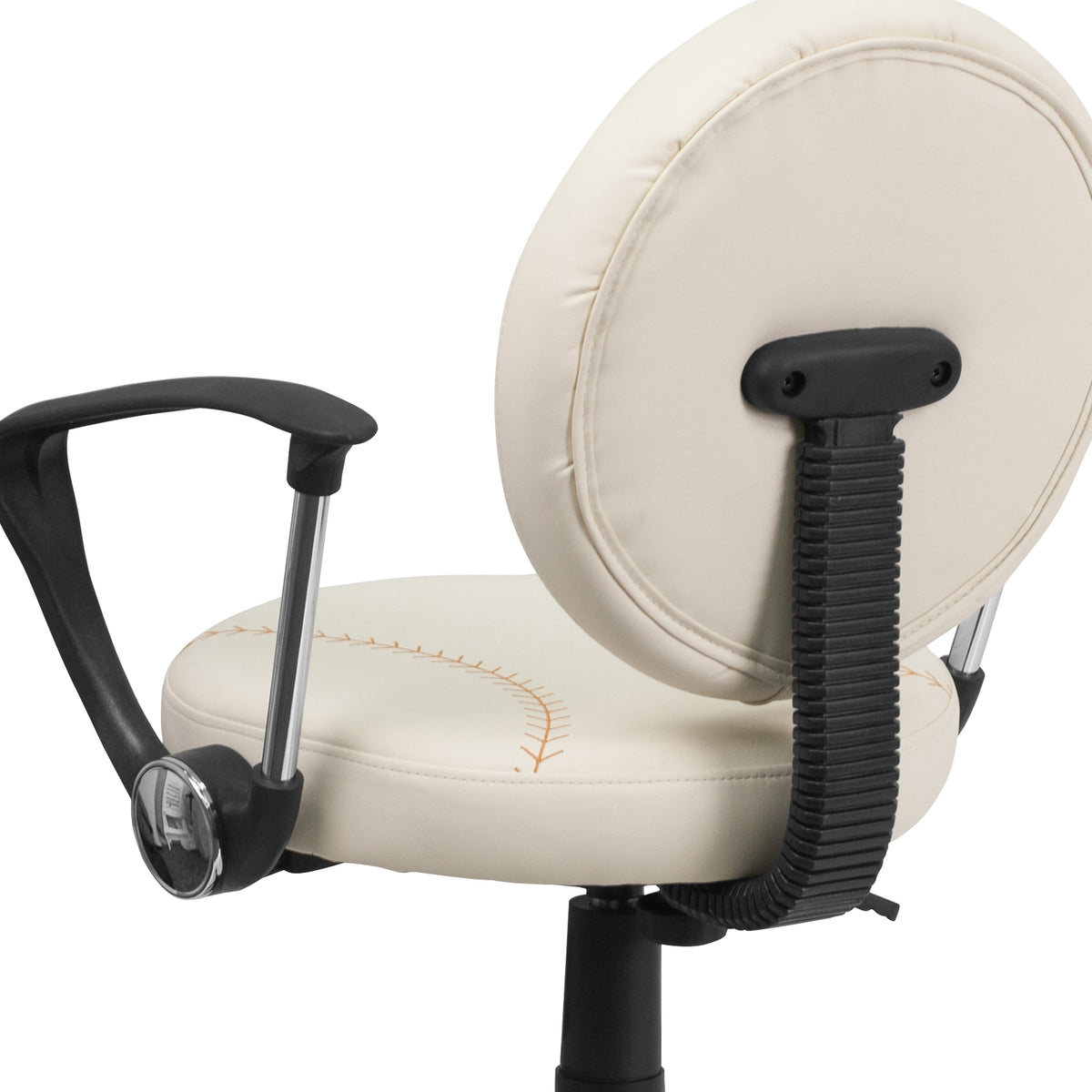 Brown and Cream |#| Baseball Vinyl Upholstered Swivel Task Chair with Arms and Adjustable Height