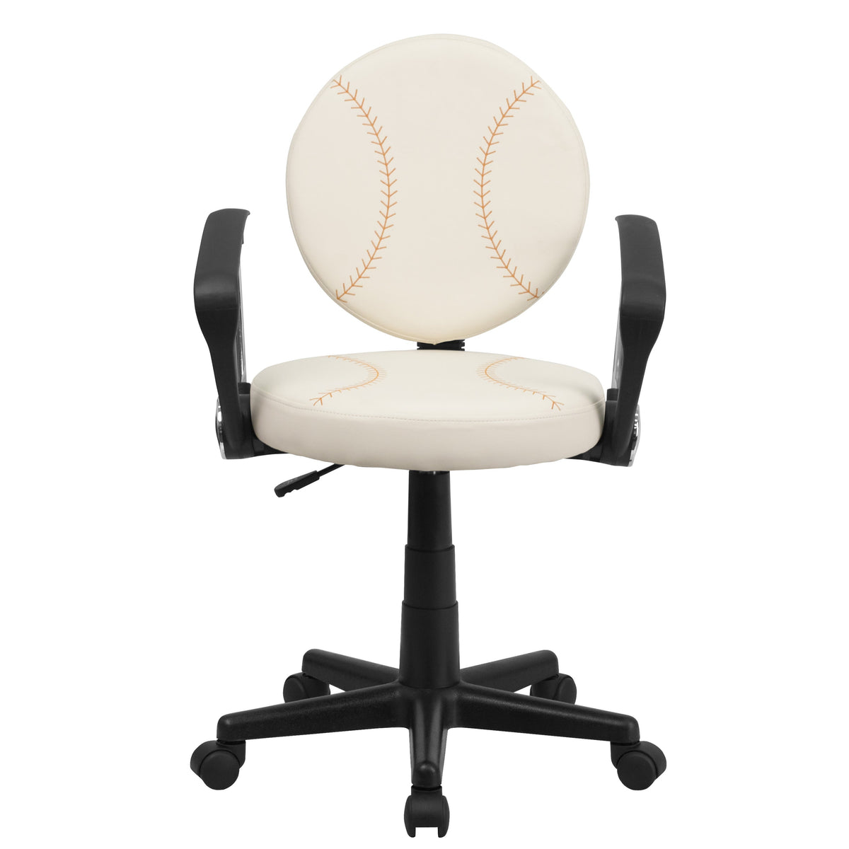 Brown and Cream |#| Baseball Vinyl Upholstered Swivel Task Chair with Arms and Adjustable Height