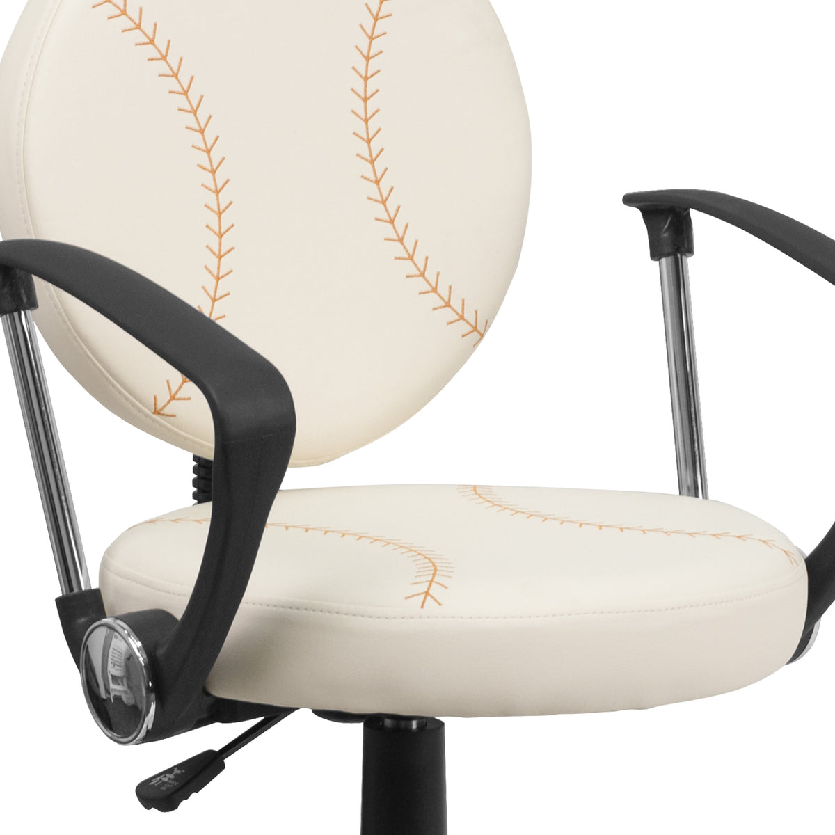Brown and Cream |#| Baseball Vinyl Upholstered Swivel Task Chair with Arms and Adjustable Height