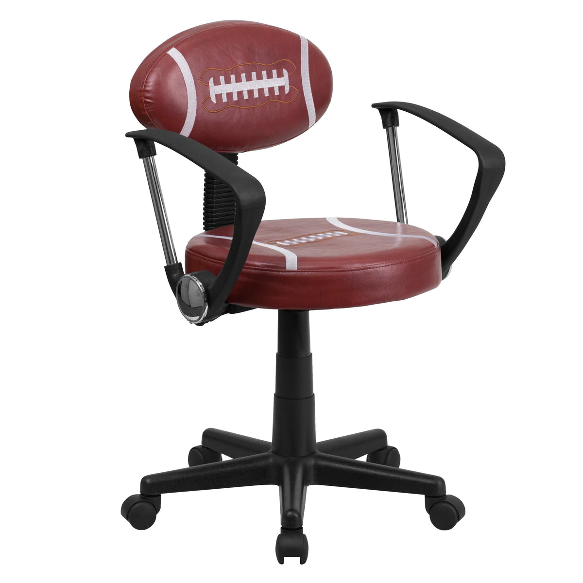 Brown |#| Football Vinyl Upholstered Swivel Task Office Chair w/Arms and Adjustable Height