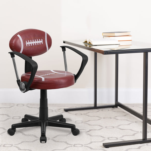 Brown |#| Football Vinyl Upholstered Swivel Task Office Chair w/Arms and Adjustable Height