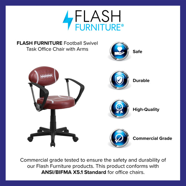 Brown |#| Football Vinyl Upholstered Swivel Task Office Chair w/Arms and Adjustable Height