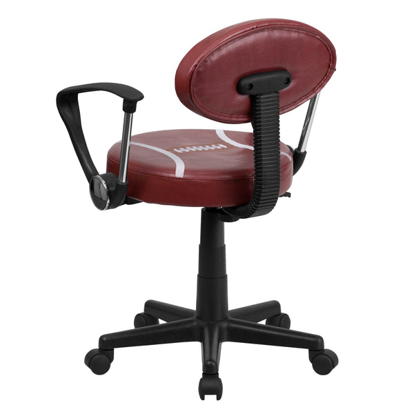 Brown |#| Football Vinyl Upholstered Swivel Task Office Chair w/Arms and Adjustable Height