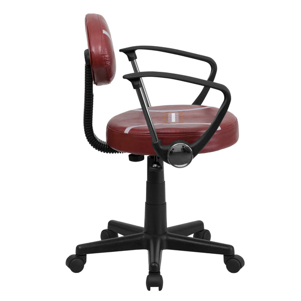 Brown |#| Football Vinyl Upholstered Swivel Task Office Chair w/Arms and Adjustable Height