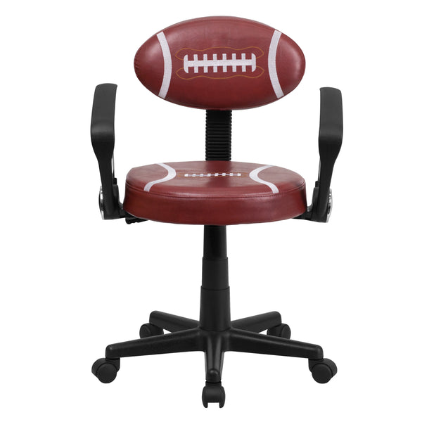 Black and Orange |#| Basketball Vinyl Upholstered Swivel Task Chair with Arms and Adjustable Height