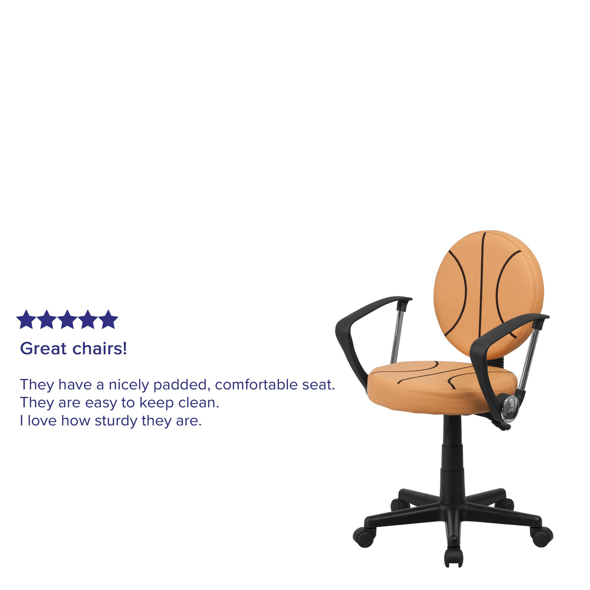 Black and Orange |#| Basketball Vinyl Upholstered Swivel Task Chair with Arms and Adjustable Height