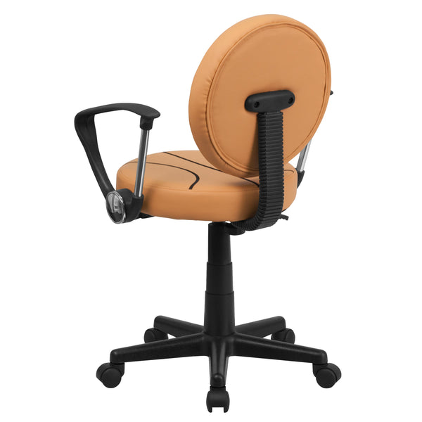Black and Orange |#| Basketball Vinyl Upholstered Swivel Task Chair with Arms and Adjustable Height