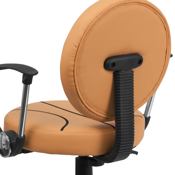 Black and Orange |#| Basketball Vinyl Upholstered Swivel Task Chair with Arms and Adjustable Height
