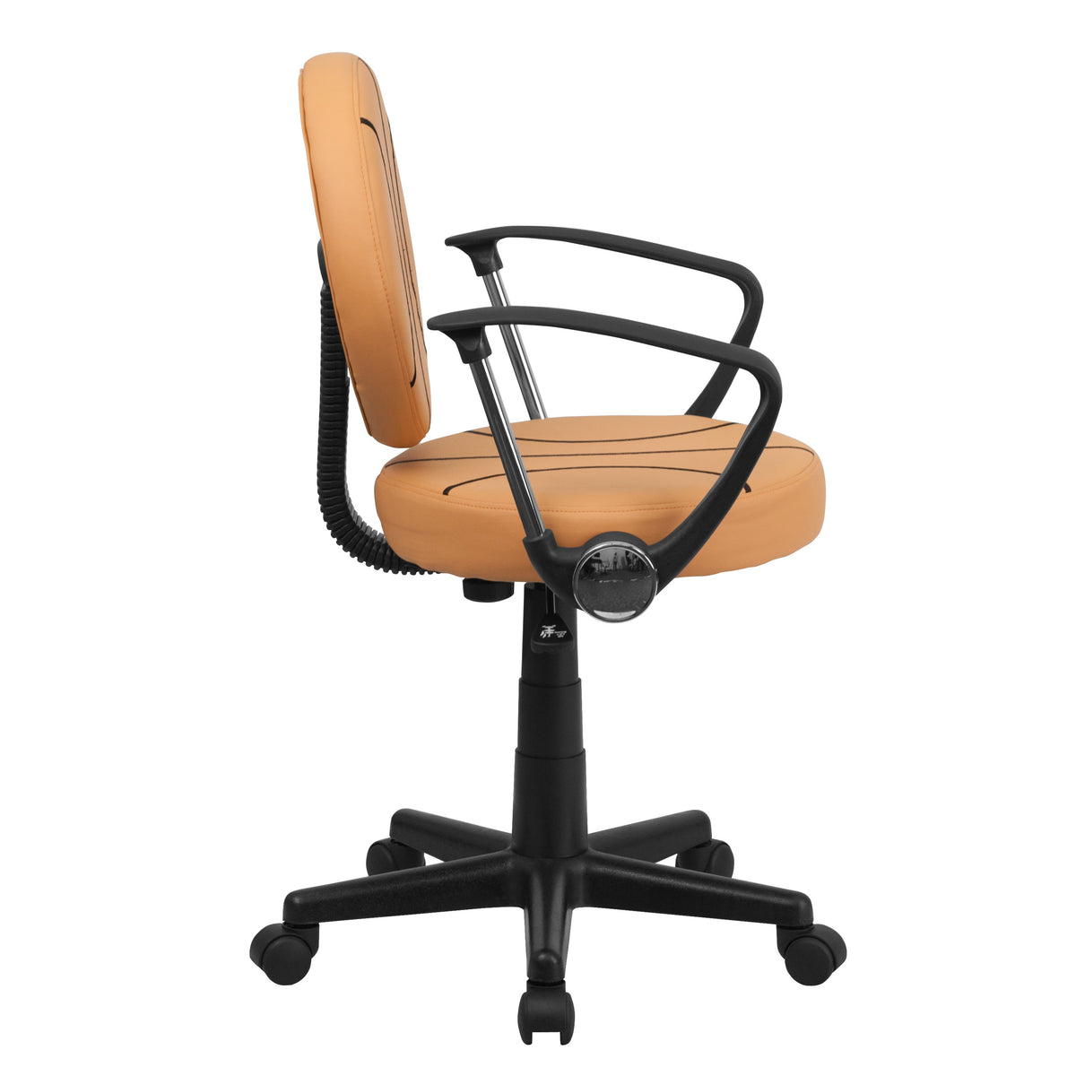Black and Orange |#| Basketball Vinyl Upholstered Swivel Task Chair with Arms and Adjustable Height