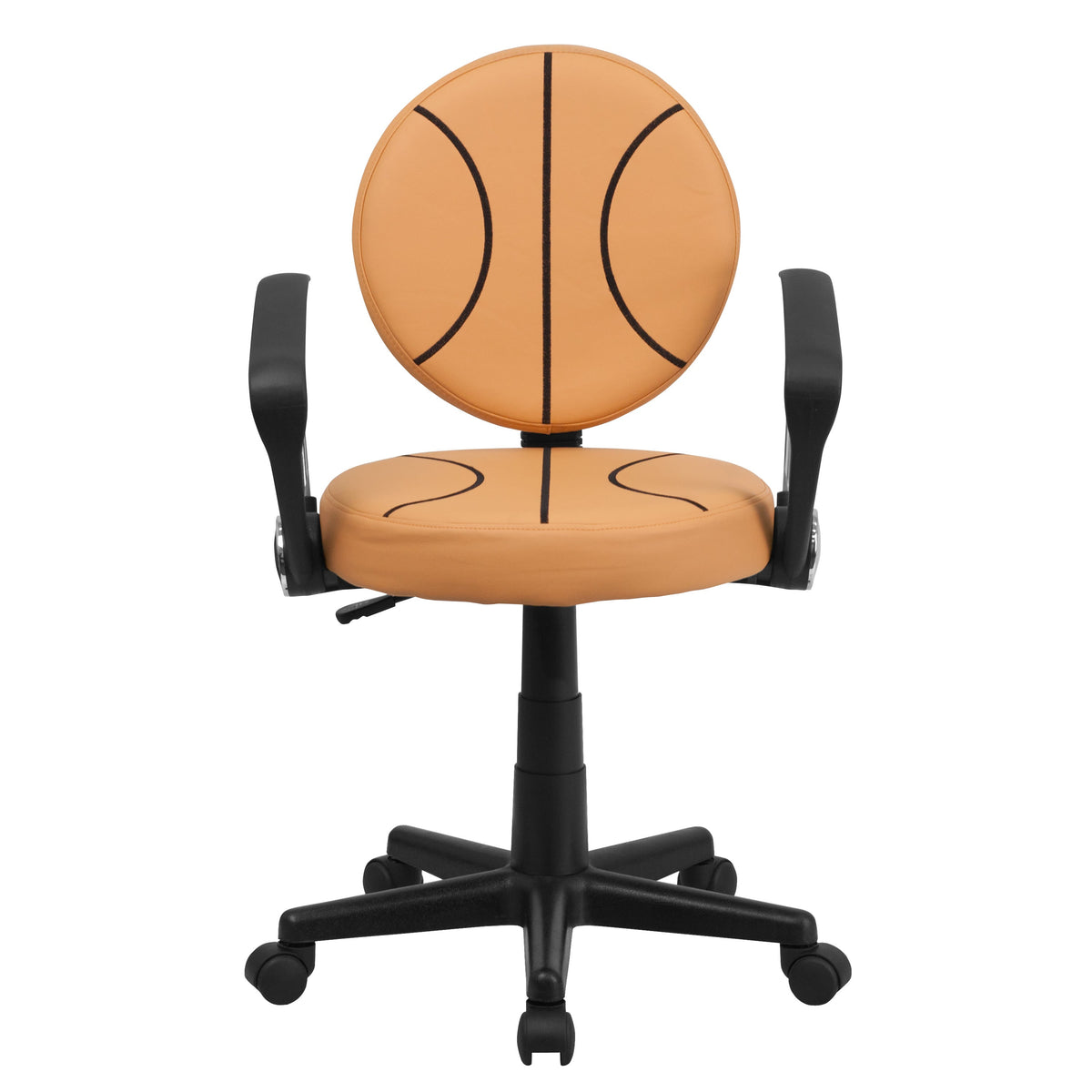 Black and Orange |#| Basketball Vinyl Upholstered Swivel Task Chair with Arms and Adjustable Height