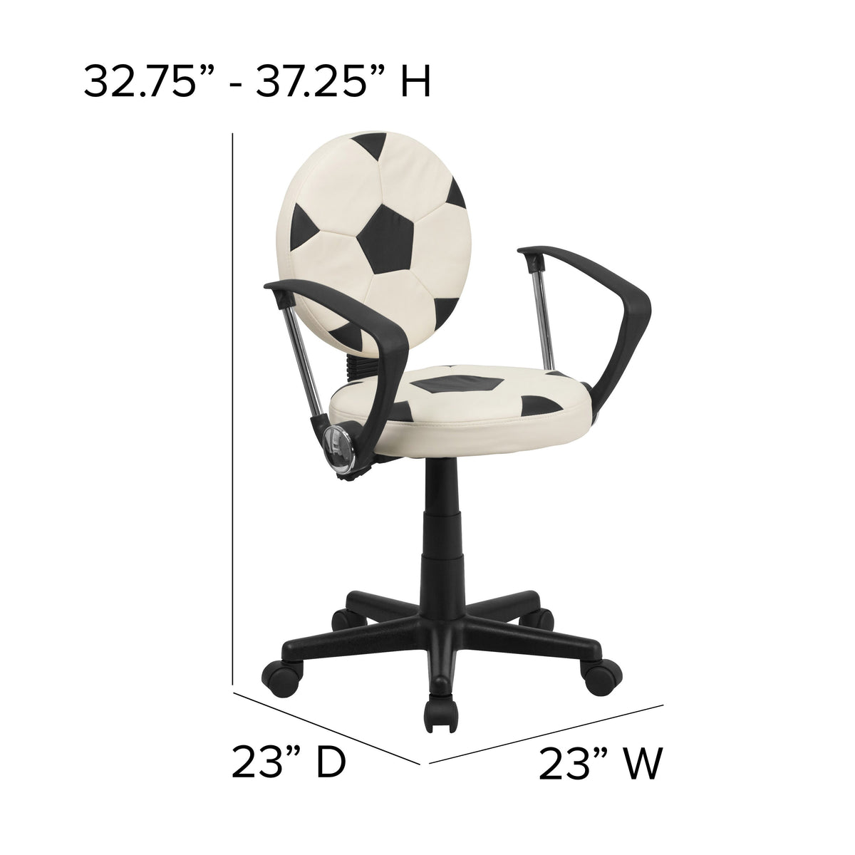 Black and White |#| Soccer Vinyl Upholstered Swivel Task Office Chair w/ Arms and Adjustable Height