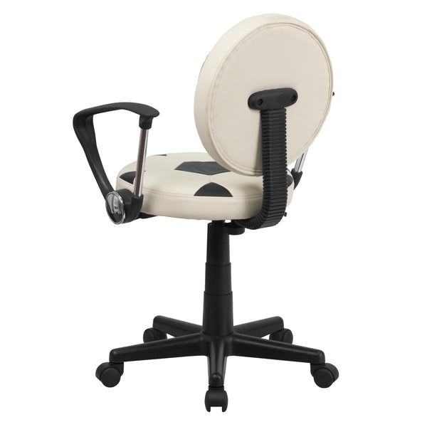 Black and White |#| Soccer Vinyl Upholstered Swivel Task Office Chair w/ Arms and Adjustable Height
