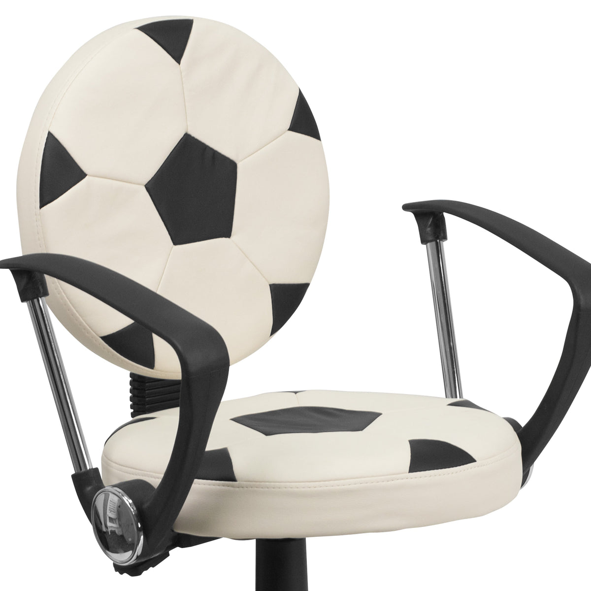 Black and White |#| Soccer Vinyl Upholstered Swivel Task Office Chair w/ Arms and Adjustable Height