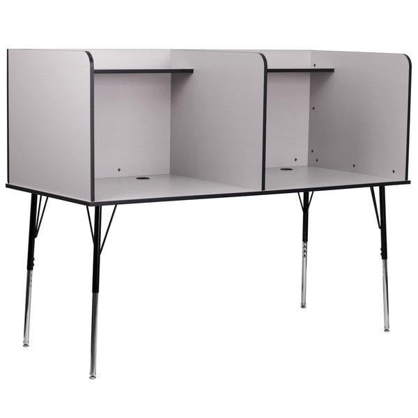 Nebula Grey |#| Stand-Alone Double Study Carrel with Height Adjustable Legs - Nebula Grey Finish