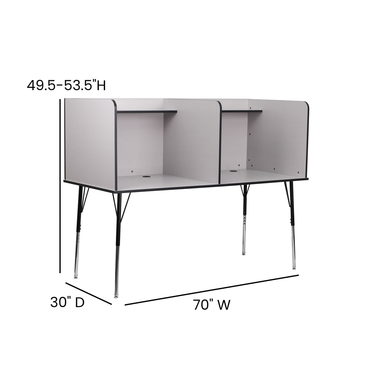 Nebula Grey |#| Stand-Alone Double Study Carrel with Height Adjustable Legs - Nebula Grey Finish