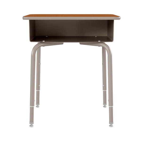 Walnut Top/Silver Frame |#| Student Desk with Walnut Desktop and Silver Open Front Metal Book Box