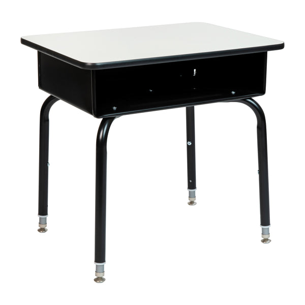 Gray Top/Black Frame |#| Gray Student Desk with Open Front Metal Book Box - School Desk