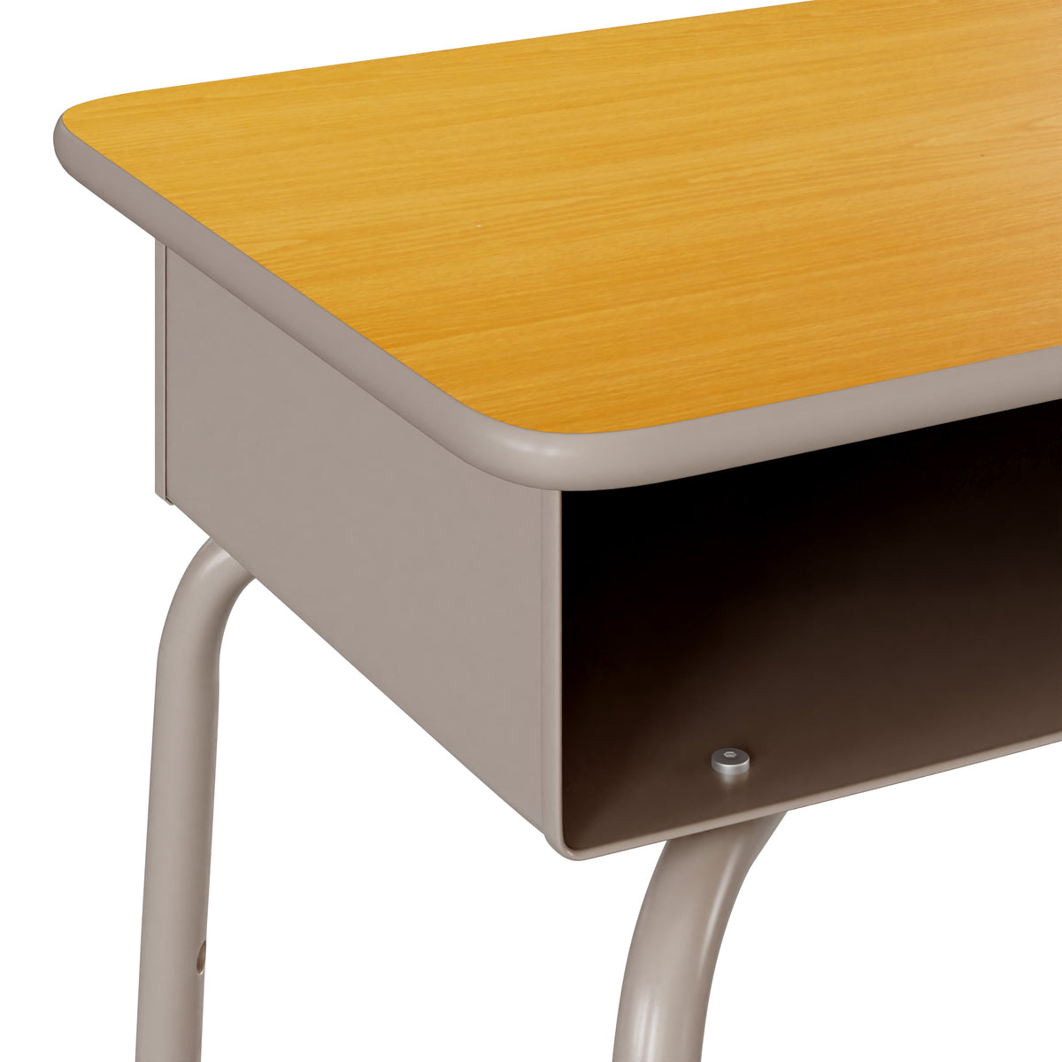 Maple Top/Silver Frame |#| Student Desk with Maple Desktop and Silver Open Front Metal Book Box