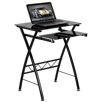 Tempered Glass Computer Desk with Pull-Out Keyboard Tray - View 1