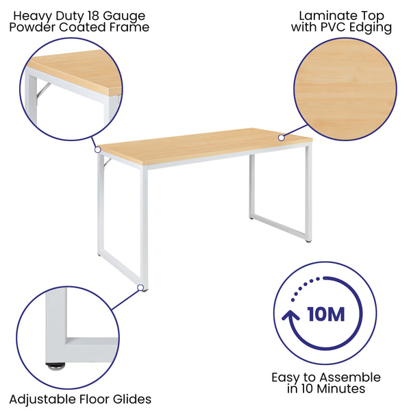 Maple Top/White Frame |#| Industrial Modern Desk-47inchL Commercial Grade Home Office Desk-Maple/White