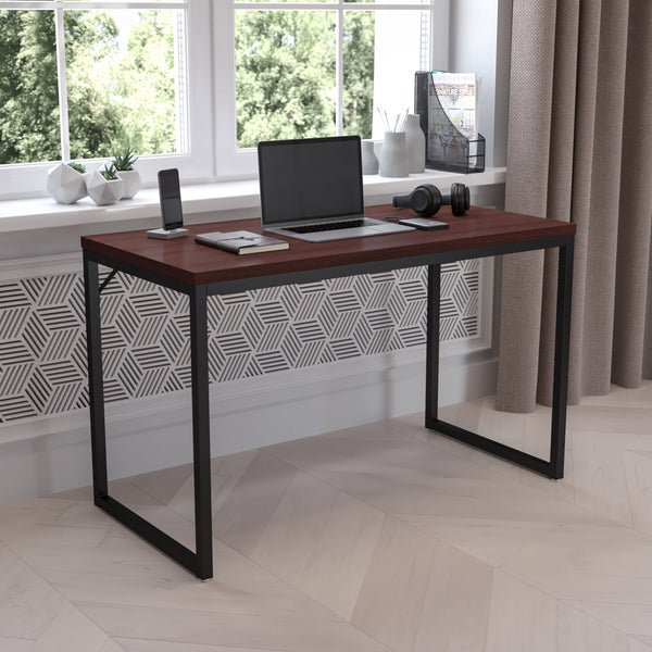 Mahogany Top/Black Frame |#| Industrial Modern Desk-47inchL Commercial Grade Home Office Desk-Mahogany/Black