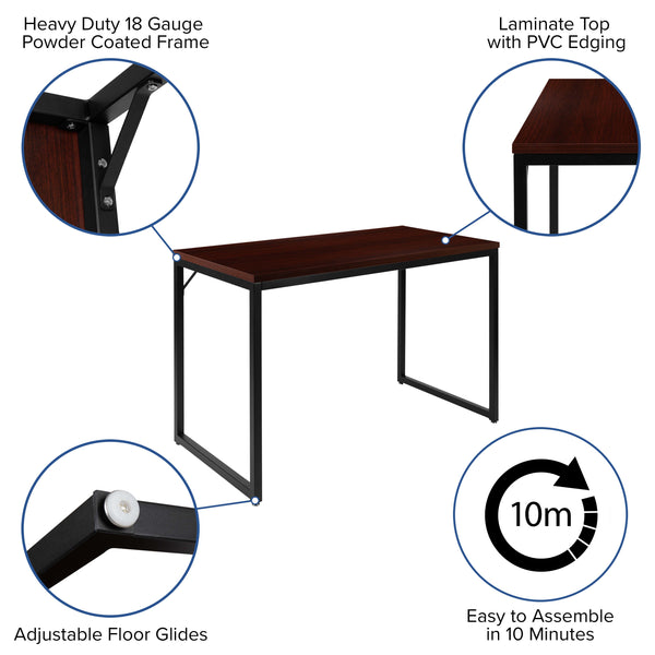 Mahogany Top/Black Frame |#| Industrial Modern Desk-47inchL Commercial Grade Home Office Desk-Mahogany/Black