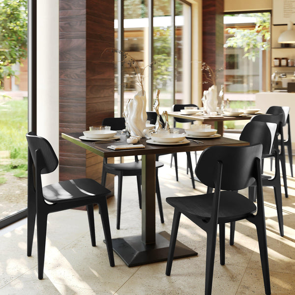 Black |#| Commercial Solid Wood Dining Chair with Curved Backrest in Black