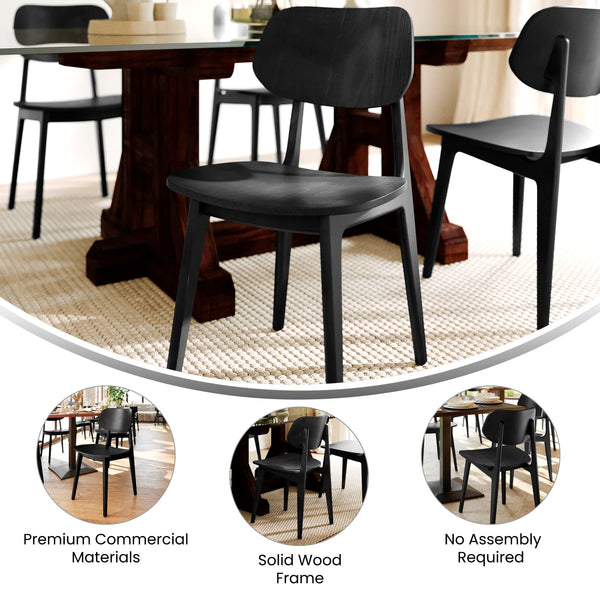 Black |#| Commercial Solid Wood Dining Chair with Curved Backrest in Black