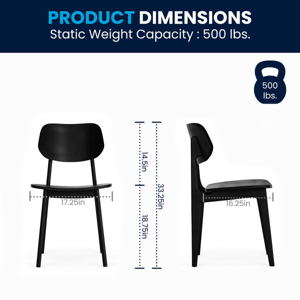 Black |#| Commercial Solid Wood Dining Chair with Curved Backrest in Black