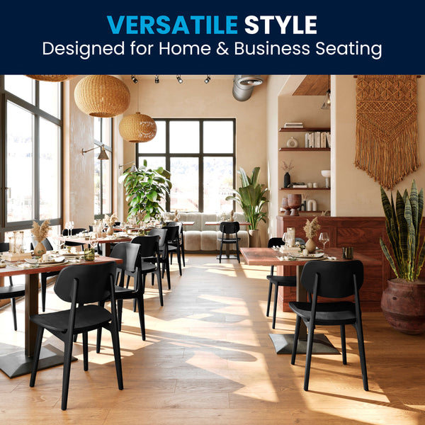 Black |#| Commercial Solid Wood Dining Chair with Curved Backrest in Black