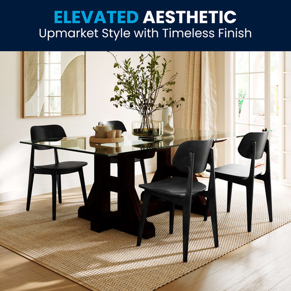 Black |#| Commercial Solid Wood Dining Chair with Curved Backrest in Black