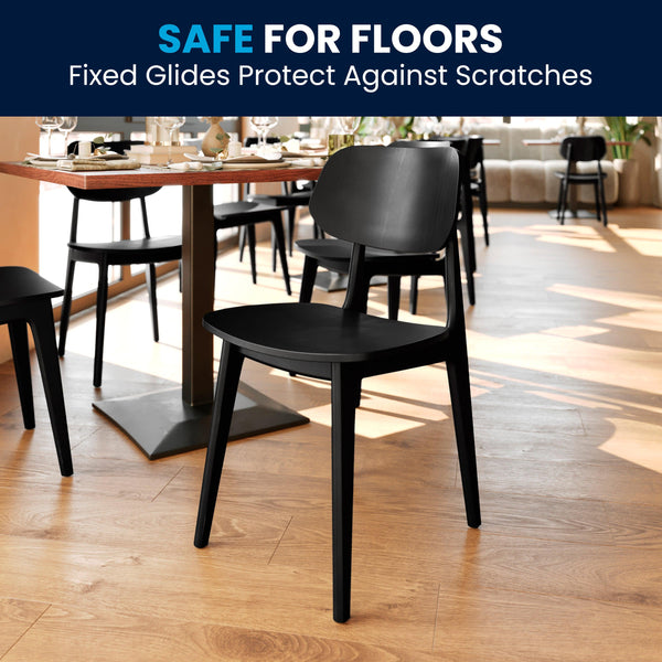 Black |#| Commercial Solid Wood Dining Chair with Curved Backrest in Black